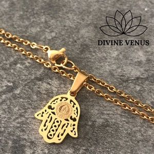 Hamsa Hand & Virgin Mary Stainless Steel Necklace